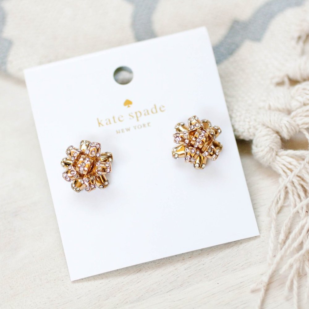 kate spade bourgeois bow crystal ponpon tie knot studs earrings